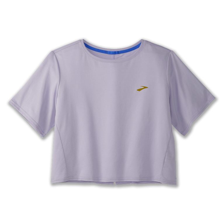 Brooks Run Within Crop Women's Short Sleeve Running Shirt - Violet Dash Stripe/Lavender Purple (7048